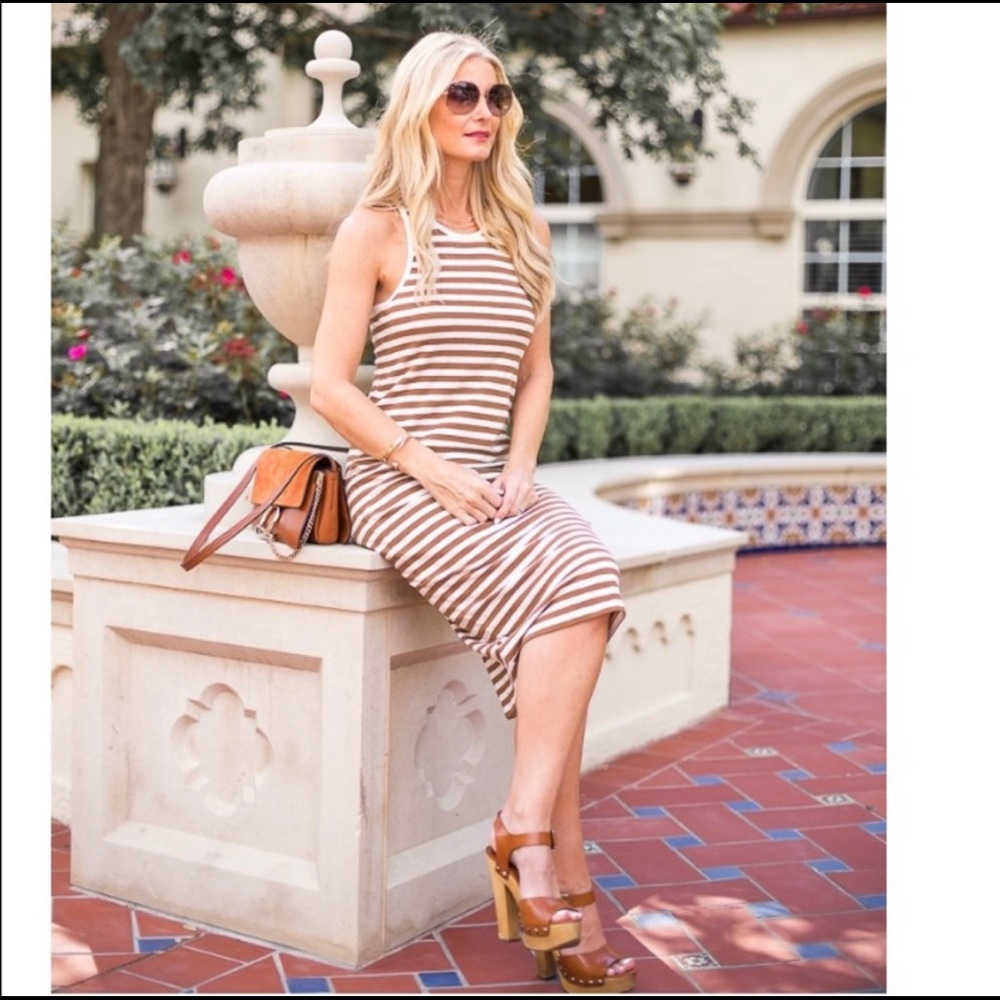 Lou & Grey Brown Striped Racerback Dress XS